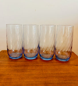 Vintage Blue Anchor Hocking Optic Swirl Glassware Set of 4
