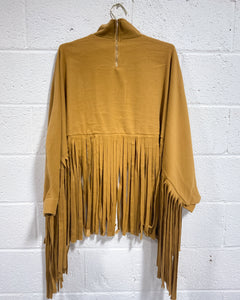 Felt Sleeved Poncho with Fringe (M)