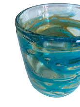 Load image into Gallery viewer, Beautiful Rare Mdina Glass Vase with Swirls of Turquoise and Amber
