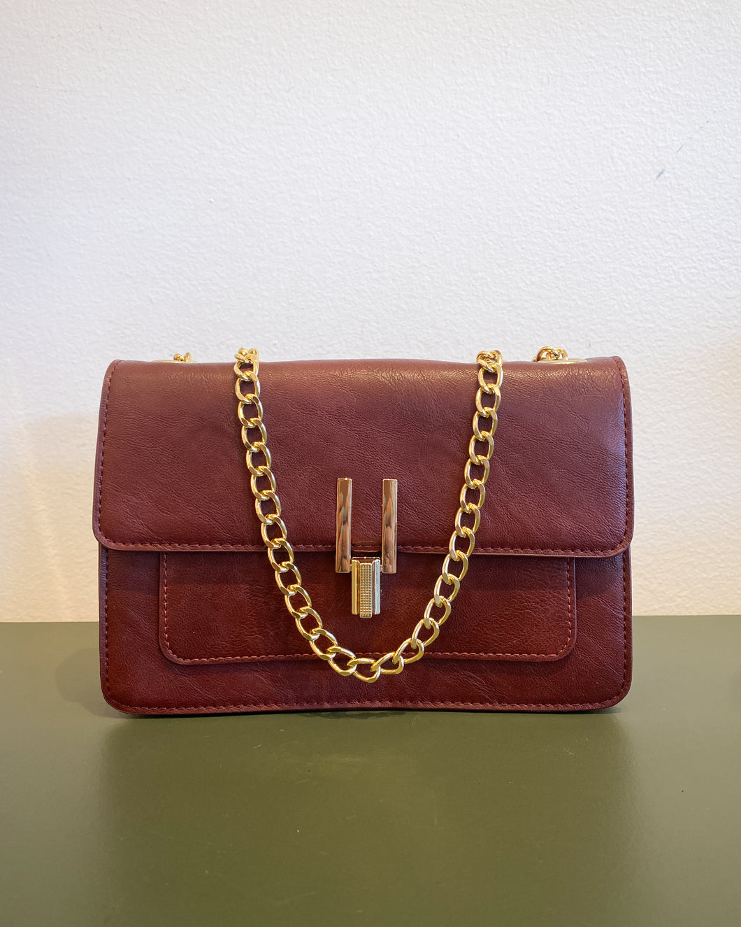 Burgundy Purse with Gold Chain