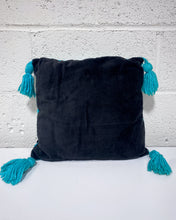 Load image into Gallery viewer, Vintage Blue Woven Pillow with Tassels
