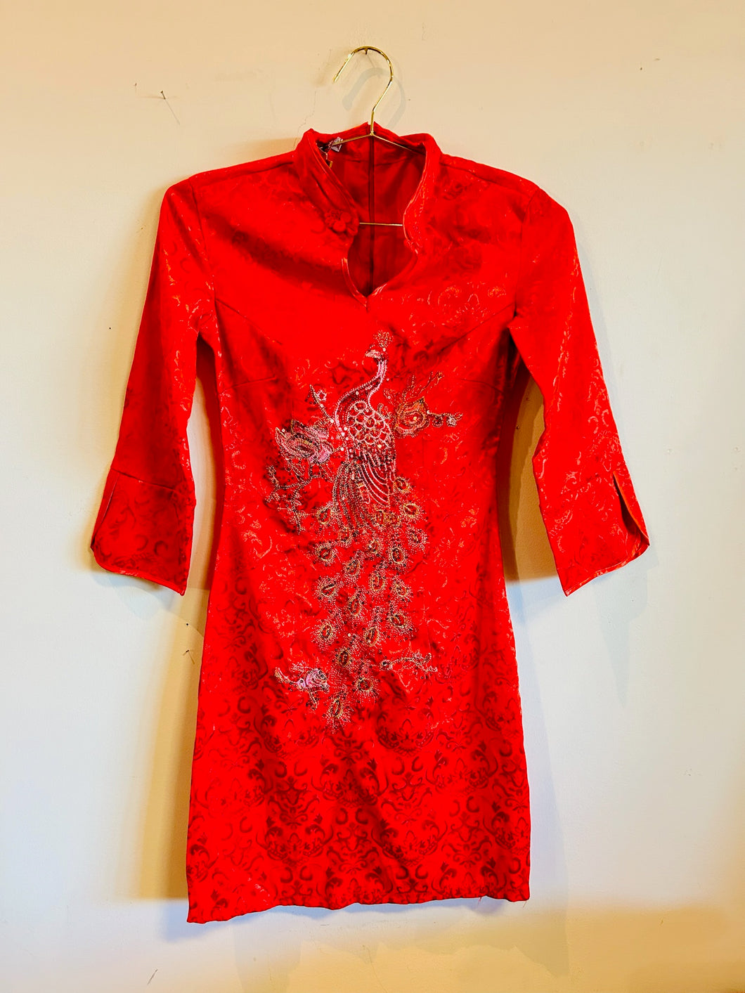 Peacock Design Geisha Dress in Red