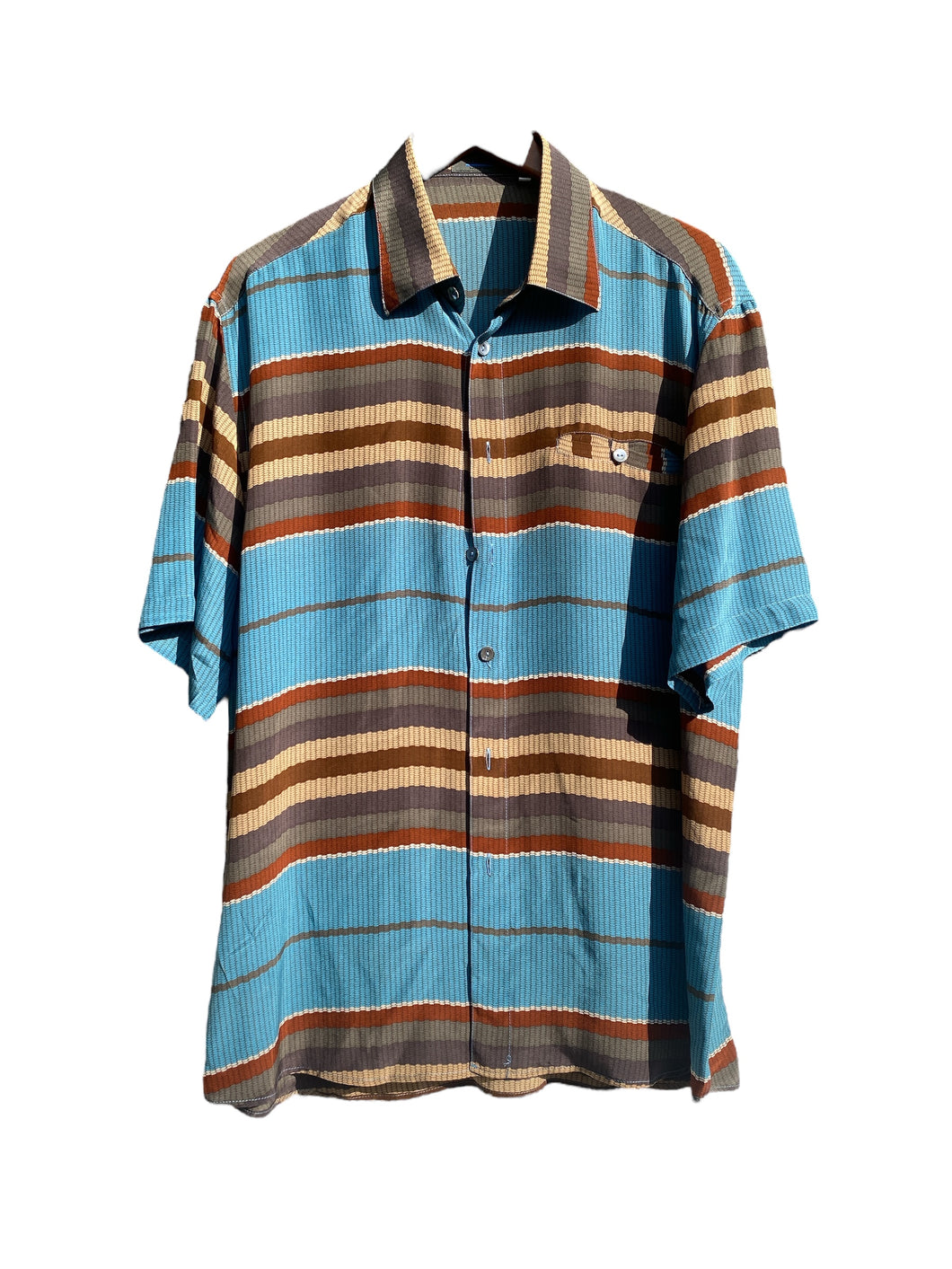 Messori Blue Brown and Cream Stripped Silk Shirt