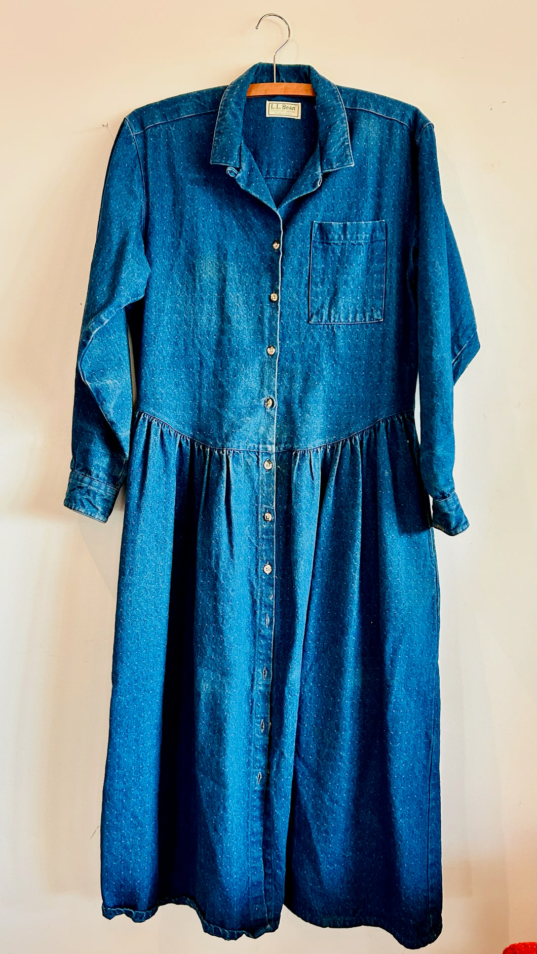 ll bean denim dress L.L. Bean Denim Dress Womens Sz 14 Short Sleeve Breast Pockets Snaps Med Wash