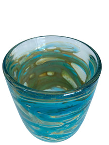 Beautiful Rare Mdina Glass Vase with Swirls of Turquoise and Amber