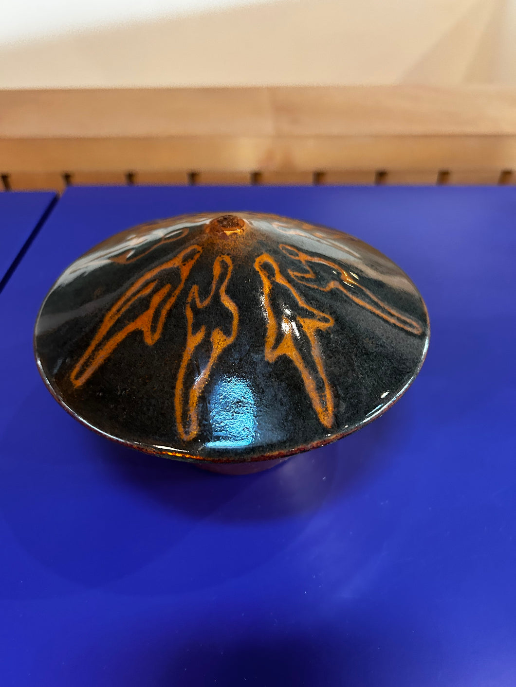 Vintage enamel bowl with lid signed