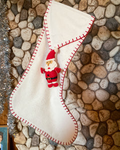 Felt Cream and Red Christmas Stocking