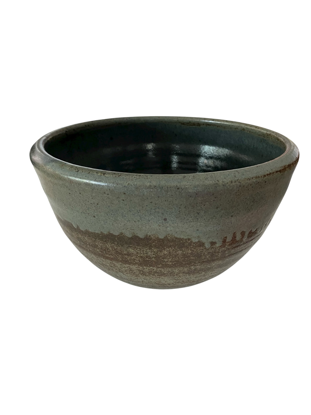 Large Beautiful Celadon Gray Wash with Iron Oxide Brown Stoneware Bowl