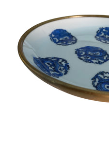 Japanese Porcelain with Blue Dragons and Brass Covered Base