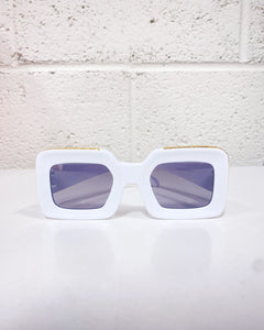 White Rectangular Sunnies with Gold Detail