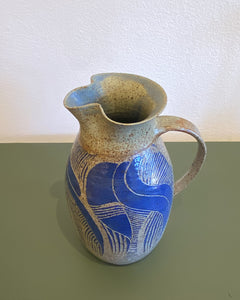 Vintage Stoneware Pitcher with Blue Motif