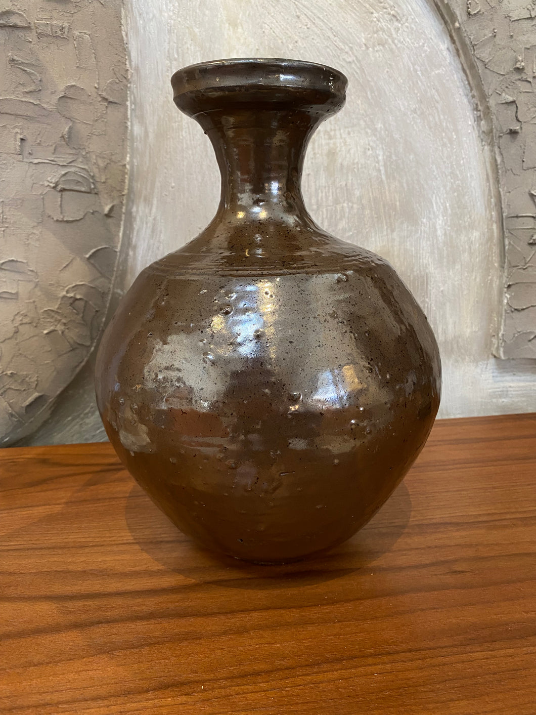Large Hourglass shaped Chocolate Brown Stoneware vase