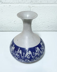 Vintage Blue and Grey Stoneware Vase - Made in USA