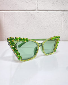 Green Jeweled Cat Eye Sunnies