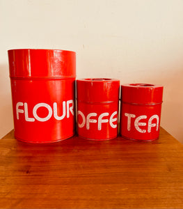Red Nesting 3-Piece Metal Canister Set