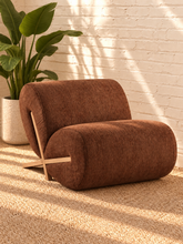 Load image into Gallery viewer, Image 1 of 5: Adele Lounge Chair in Cinnamon Clay polyester fabric with sculptural curved silhouette and natural wood frame

