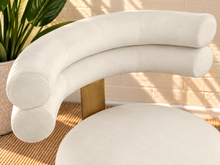 Load image into Gallery viewer, Althea Pearl Cream velvet dining chair with deep channel tufted back and gold metal leg details
