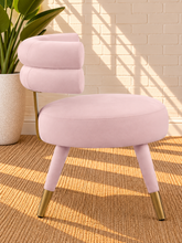 Load image into Gallery viewer, Althea Powder Rose velvet dining chair with deep channel tufted back and gold metal leg details
