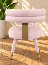 Load image into Gallery viewer, Althea Powder Rose velvet dining chair with deep channel tufted back and gold metal leg details
