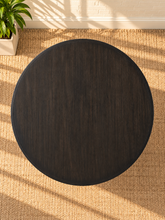 Load image into Gallery viewer, Image 4 of 4: Ansel 60-inch round dining table in Charcoal with burnished black finish and sculptural open pedestal base

