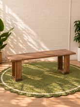 Load image into Gallery viewer, Asher rectangular outdoor dining table crafted from natural reclaimed teak wood with chunky square legs and visible wood grain.
