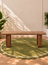 Load image into Gallery viewer, Asher rectangular outdoor dining table crafted from natural reclaimed teak wood with chunky square legs and visible wood grain.
