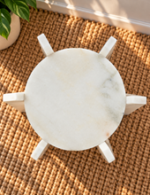 Load image into Gallery viewer, Avila marble side table in Arctic Pearl with round white marble tops and sculptural geometric base
