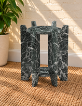 Load image into Gallery viewer, Avila marble side table in Jade Frost with round green marble tops and sculptural geometric base
