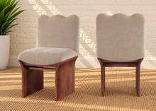 Load image into Gallery viewer, Ayala Walnut dining chair upholstered in Taupe Chenille with sculptural Brown Walnut wood frame
