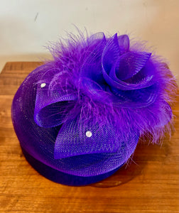 Purple Flower Feather Mesh Net Fascinator Beaded Cocktail Hat