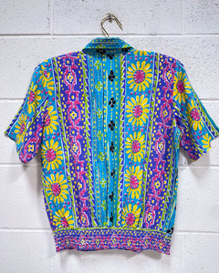 Vintage Colorful Blouse with Elastic Waist (S)