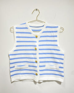 Blue and White Striped Knit Blouse
