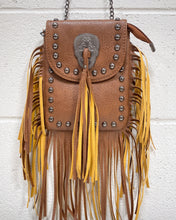 Load image into Gallery viewer, Faux Leather Crossbody with Fringe + Skull Detail
