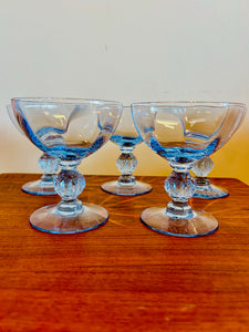 Vintage Moonlight Blue Ornate Stem Set of 5 Coupe Champagne Glasses