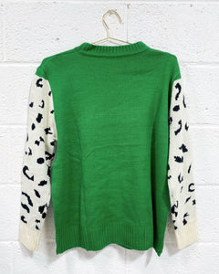 Green Leopard Pullover Sweater