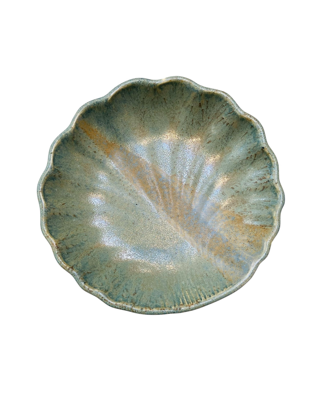 Scalloped Celadon Shallow Pottery Bowl by Ruez