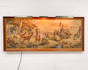 Vintage Framed Forest Wall Tapestry with Lights