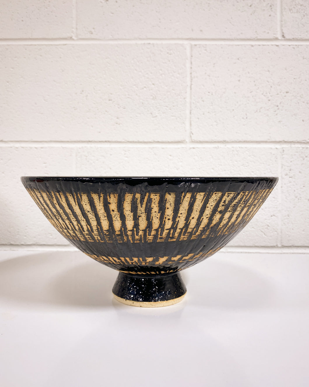 Stoneware Bowl on Pedestal with Swirl Motif