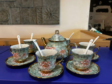 Load image into Gallery viewer, Six piece tea set with spoons and saucers
