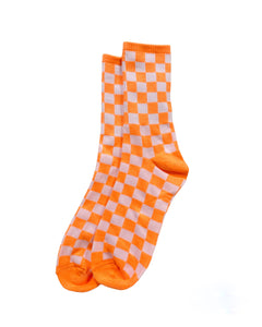 Neon Orange and White Checkered Socks