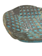 Load image into Gallery viewer, Circular Turquoise and Black Stoneware with a Square base Trinket Dish
