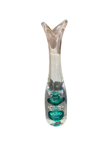 Vintage Vas Vitreum Crystal Glass Sweden Tall Vase internal bubbles Teal