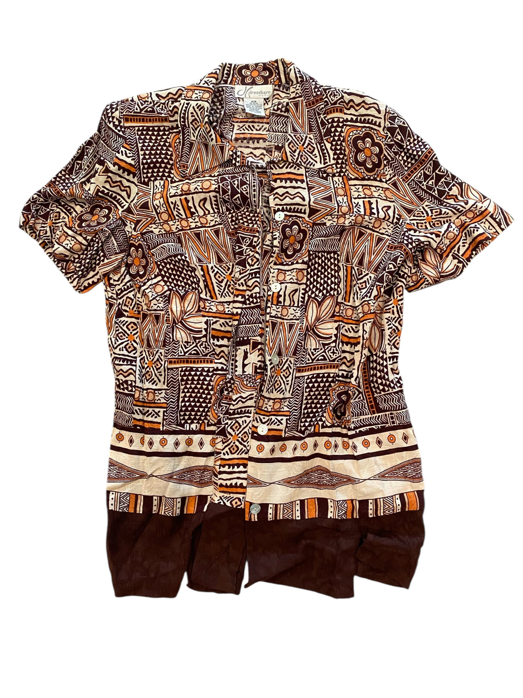 Vintage Ladies Hawaiian Brown Button Up