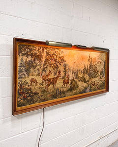 Vintage Framed Forest Wall Tapestry with Lights
