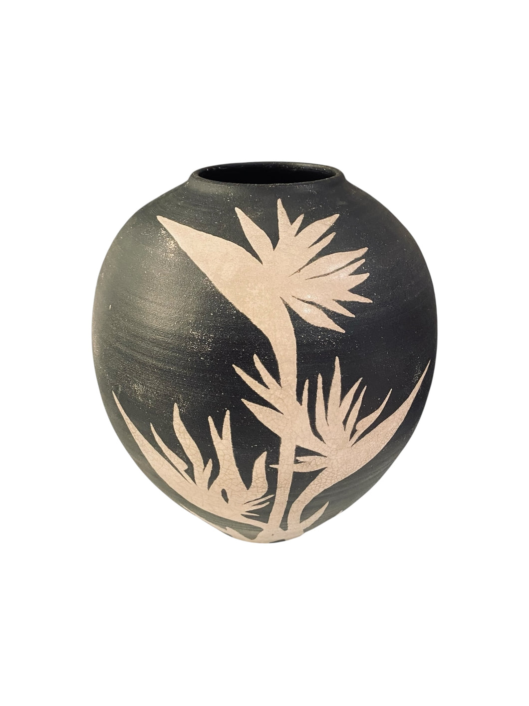 Large Raku with Birds of Paradise