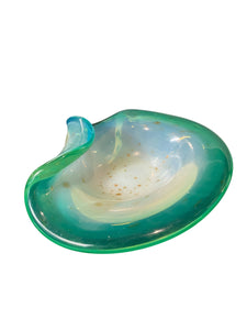 Vintage Fratelli Toso Murano Glass Sculpture Bowl Opaline Green