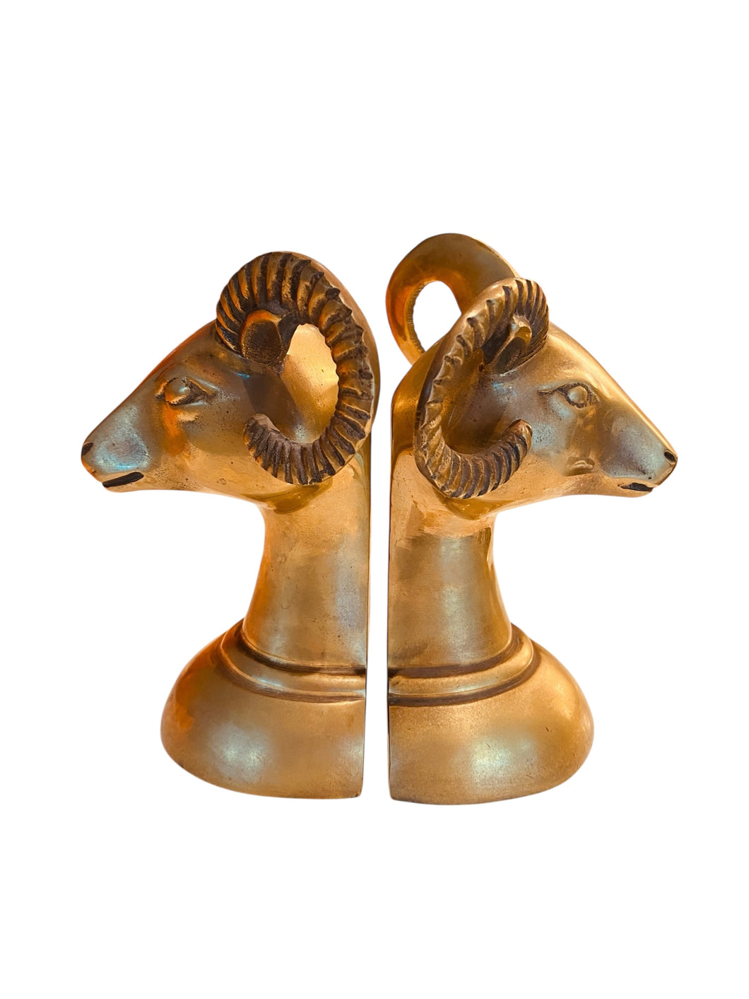 Pair of Exquisite Mid Century Brass Ram Bookends