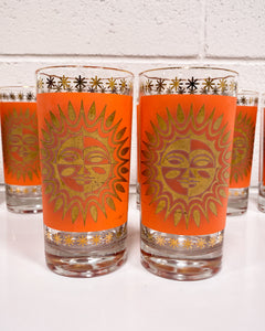 Vintage Jeanette Celestial Aztec Sun Highball Glasses - Set of 8