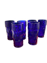 Load image into Gallery viewer, Rare Set of Six Cobalt Honey Comb Highball Glasses
