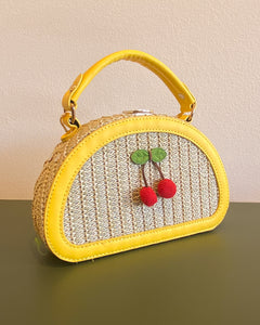Yellow Woven Purse with Cherry Detail